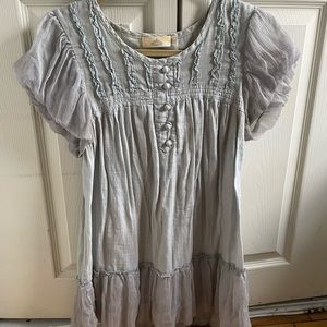 soft powder blue flowy shirt XL buttons puffy sleeves feminine cottage core